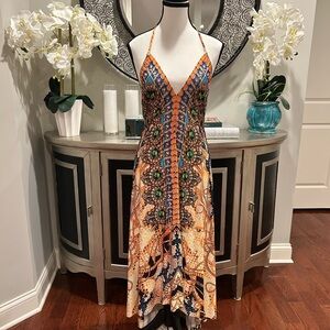 VENUS Vibrant Orange and Blue Backless Dress